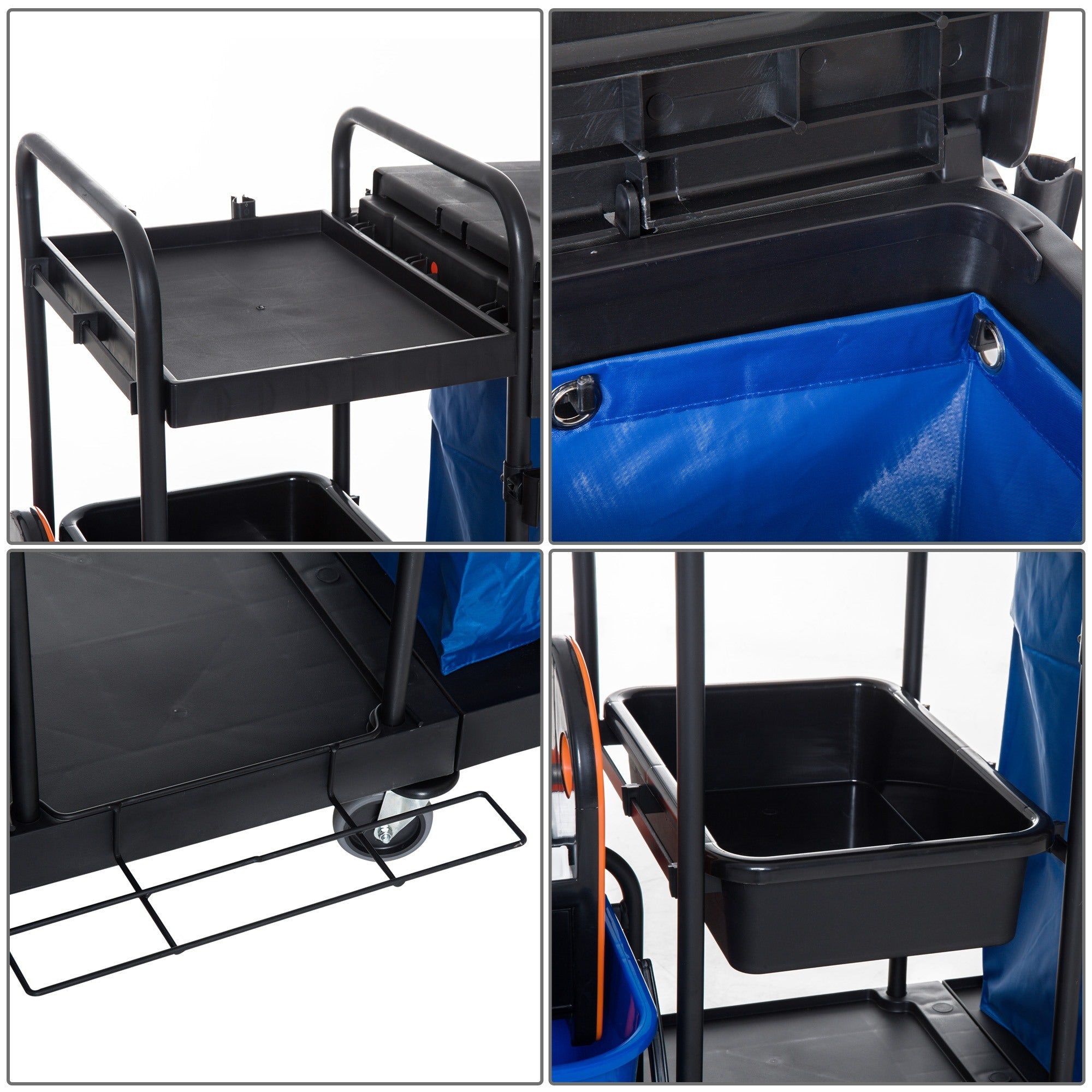 Easycomfort Carrello Pulizie Professionale a 3 Ripiani with Sacco per Immondizia, Ganci per Scopa, Secchio Lavapavimenti with Strizzatore per Mocio e 5 Ruote, per Hotel e Albergo, 111x63.3x103 cm, black
