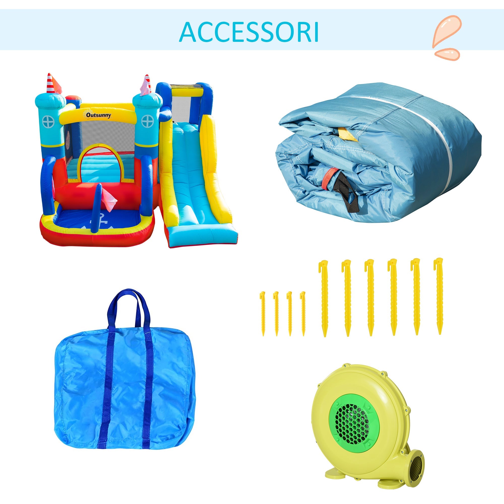 EASYCOMFORT Inflatable Castle 4 in 1 for Children 3-8 Years, Slide and Pool, 265x260x200cm