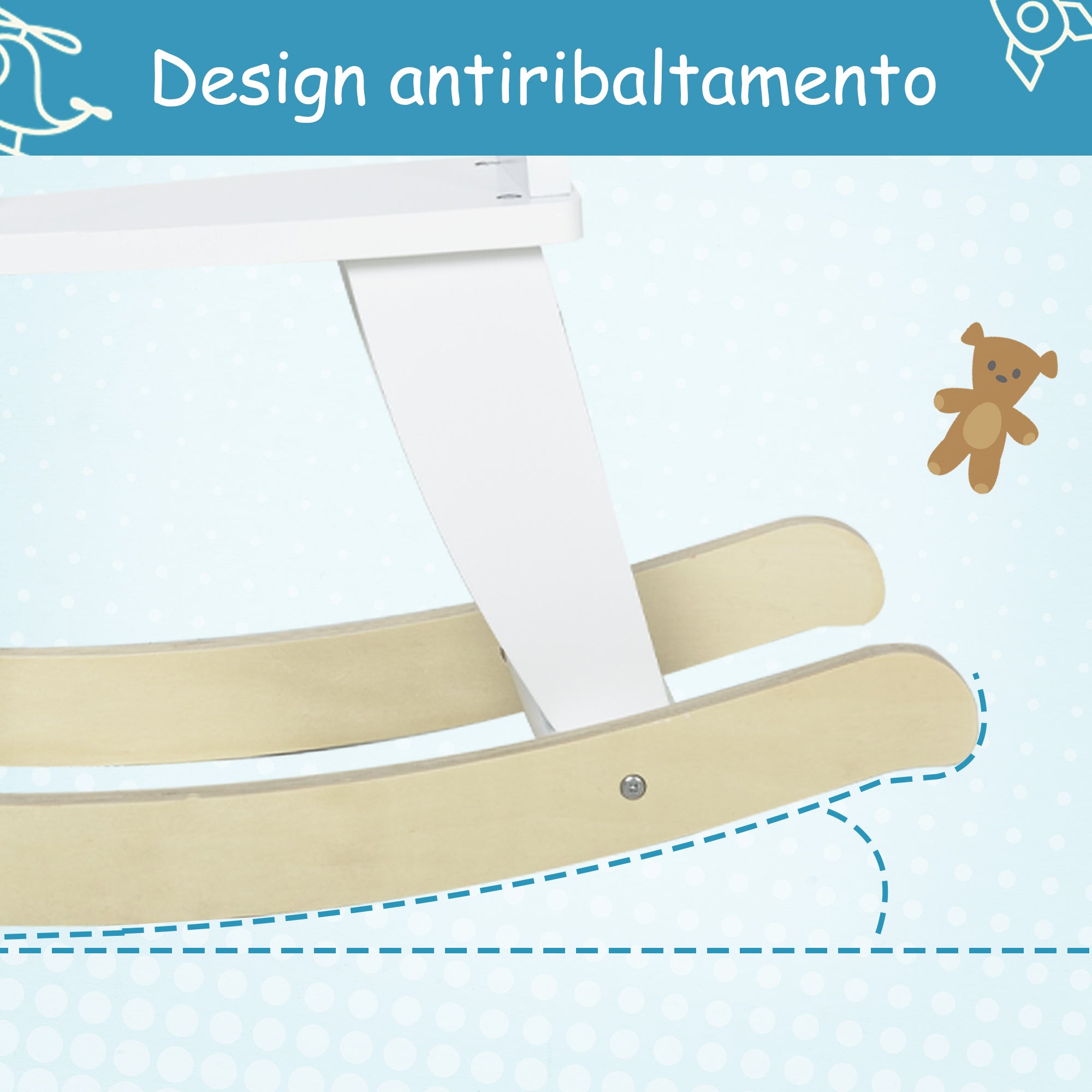 Easycomfort Cavallo a Dondolo Bambini da 1-3 Anni in Legno with Maniglie e Poggiapiedi, 68x26.5x48 cm, white