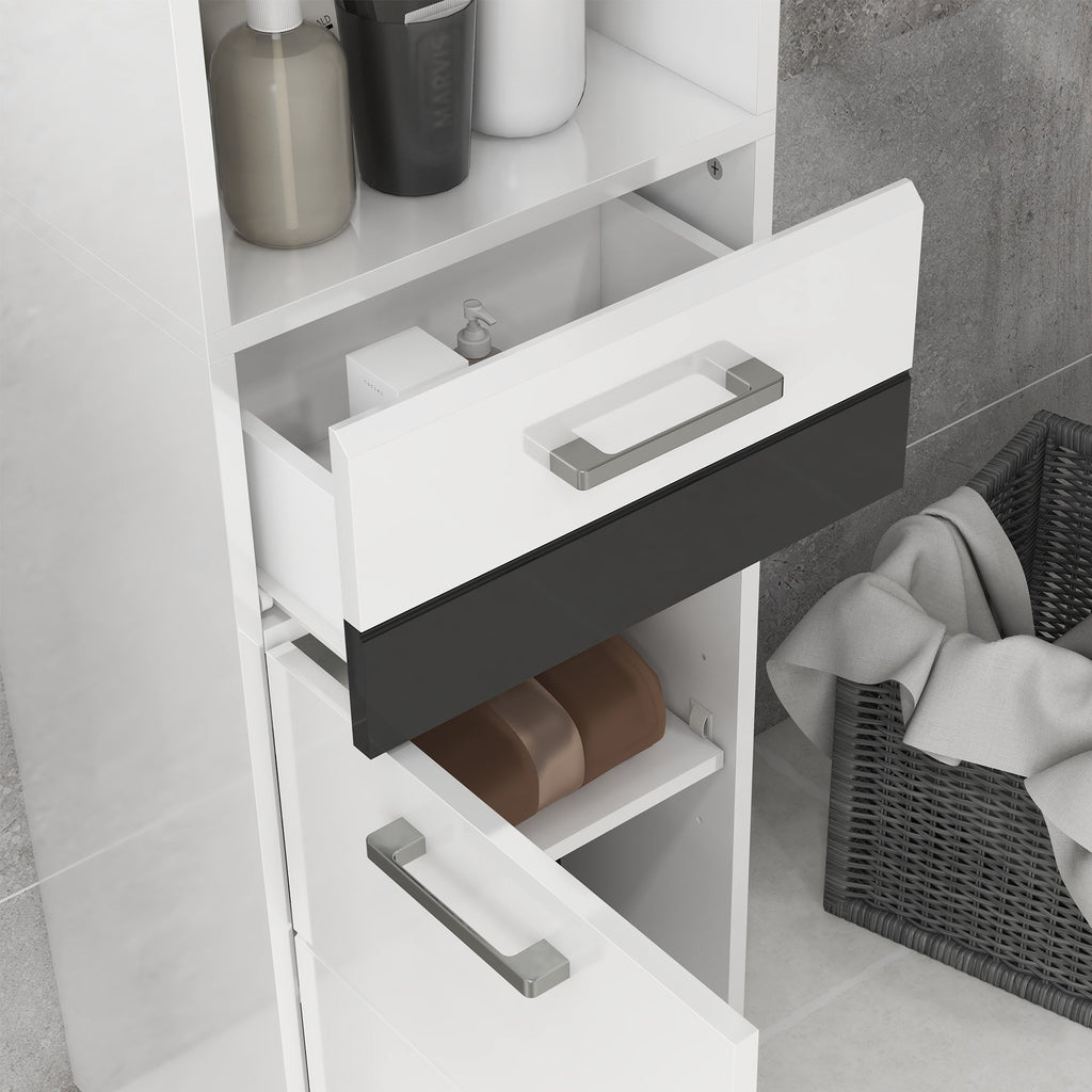 Easycomfort Colonna Bagno in MDF with Ripiano Aperto, Cassetto e Armadietto Chiuso, 37x32.5x170 cm, white