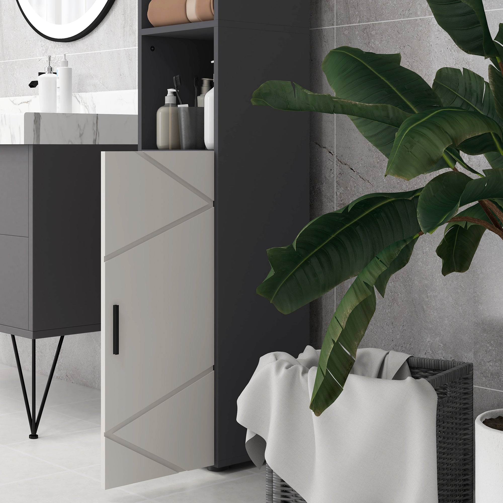 Easycomfort Colonna Bagno in Truciolato with 2 Ripiani Aperti e 2 Armadietti a 2 Livelli, 30x30x183 cm, Grigio