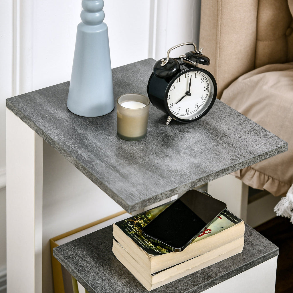 Easycomfort Comodino with Ripiano Aperto in Truciolato dal Design Irregolare, 35x29.5x60 cm, Grigio e white