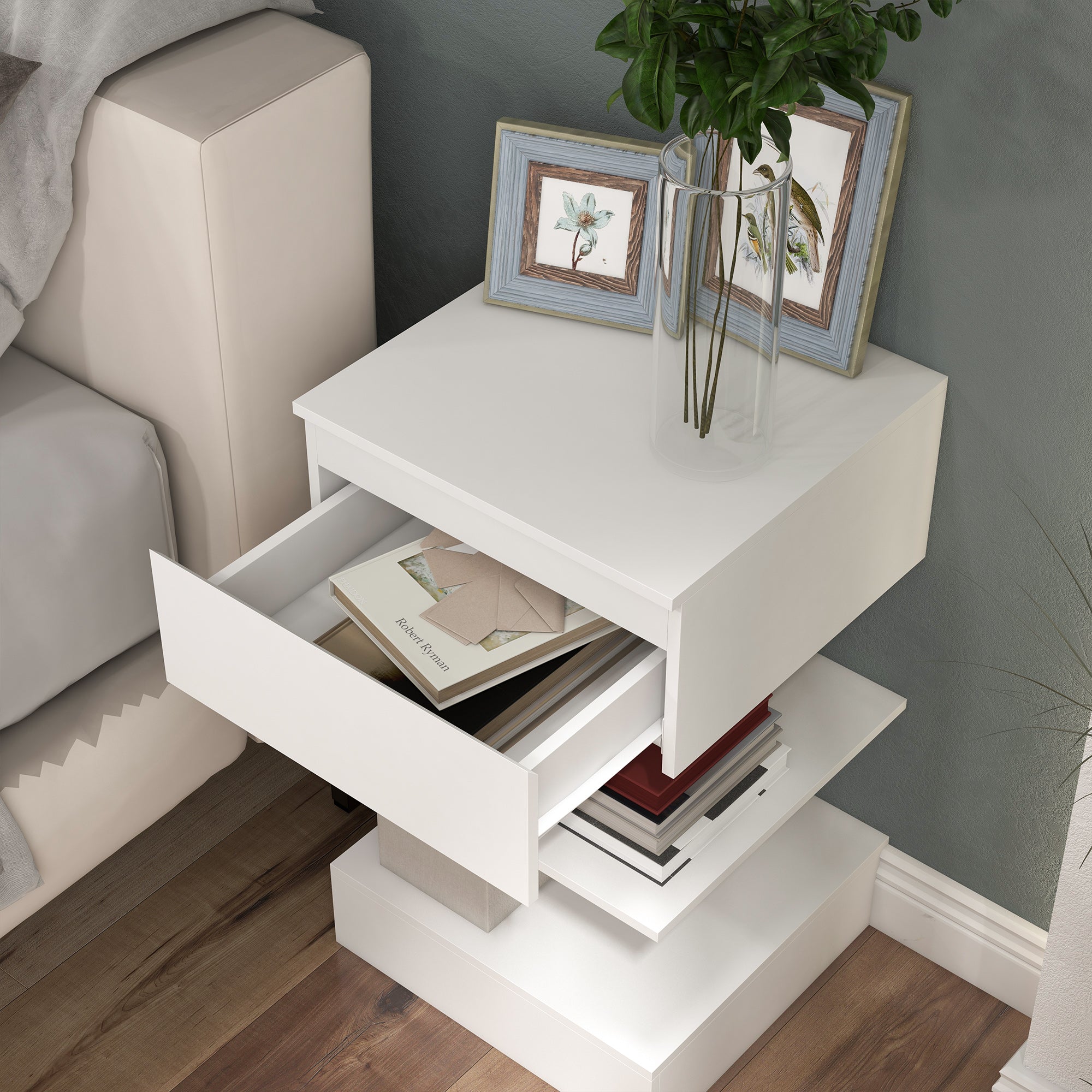 EasyComfort nachtkastje wit 39x39x65 cm – 1 lade, 2 schappen