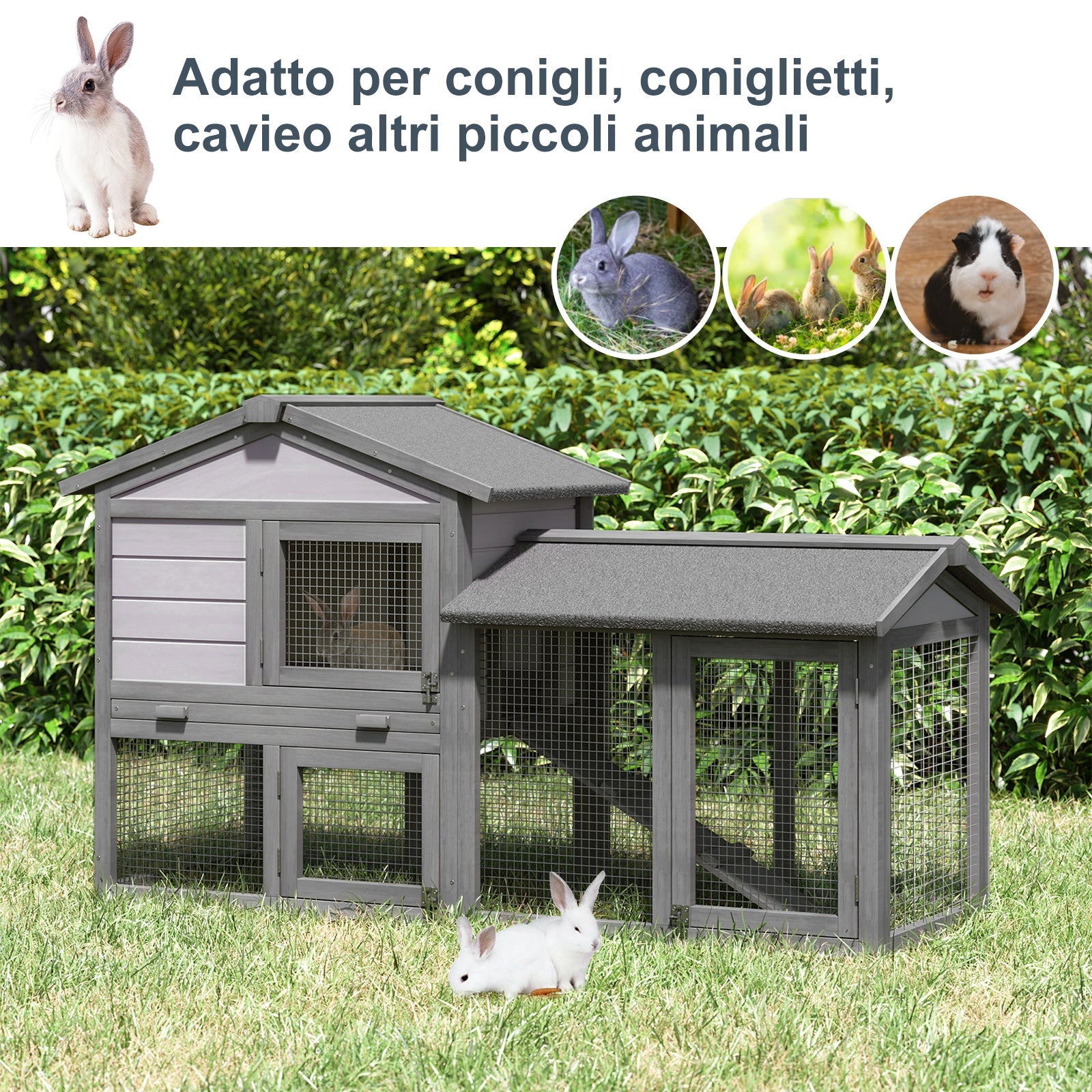 EASYCOMFORT Outdoor Wooden Hutch House with Roof and Fence