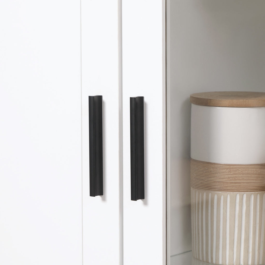 Easycomfort Credenza Moderna a 2 Ante with Mensole Regolabili in Legno e Vetro, 76x36x160cm, white