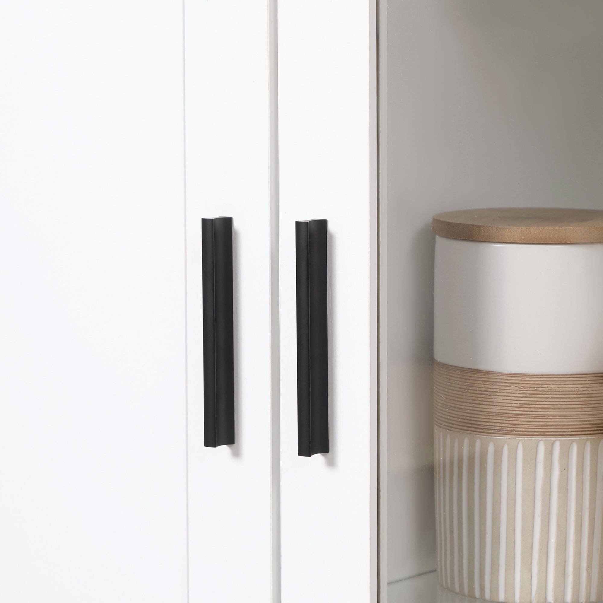Easycomfort Credenza Moderna a 2 Ante with Mensole Regolabili in Legno e Vetro, 76x36x160cm, white