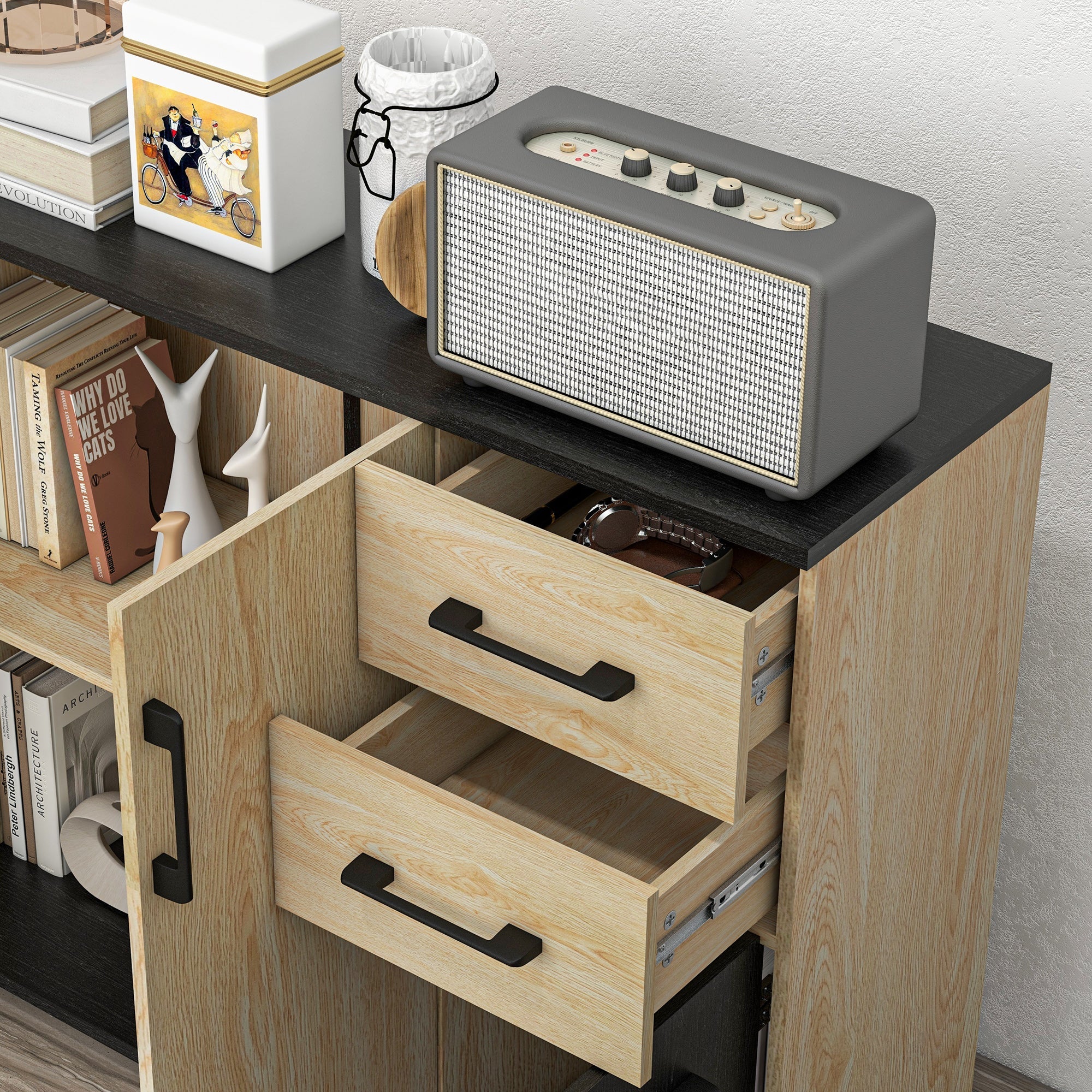 EasyComfort Credenza Moderna Dressoir 2 kasten & 2 lades 90x30x75.5 cm