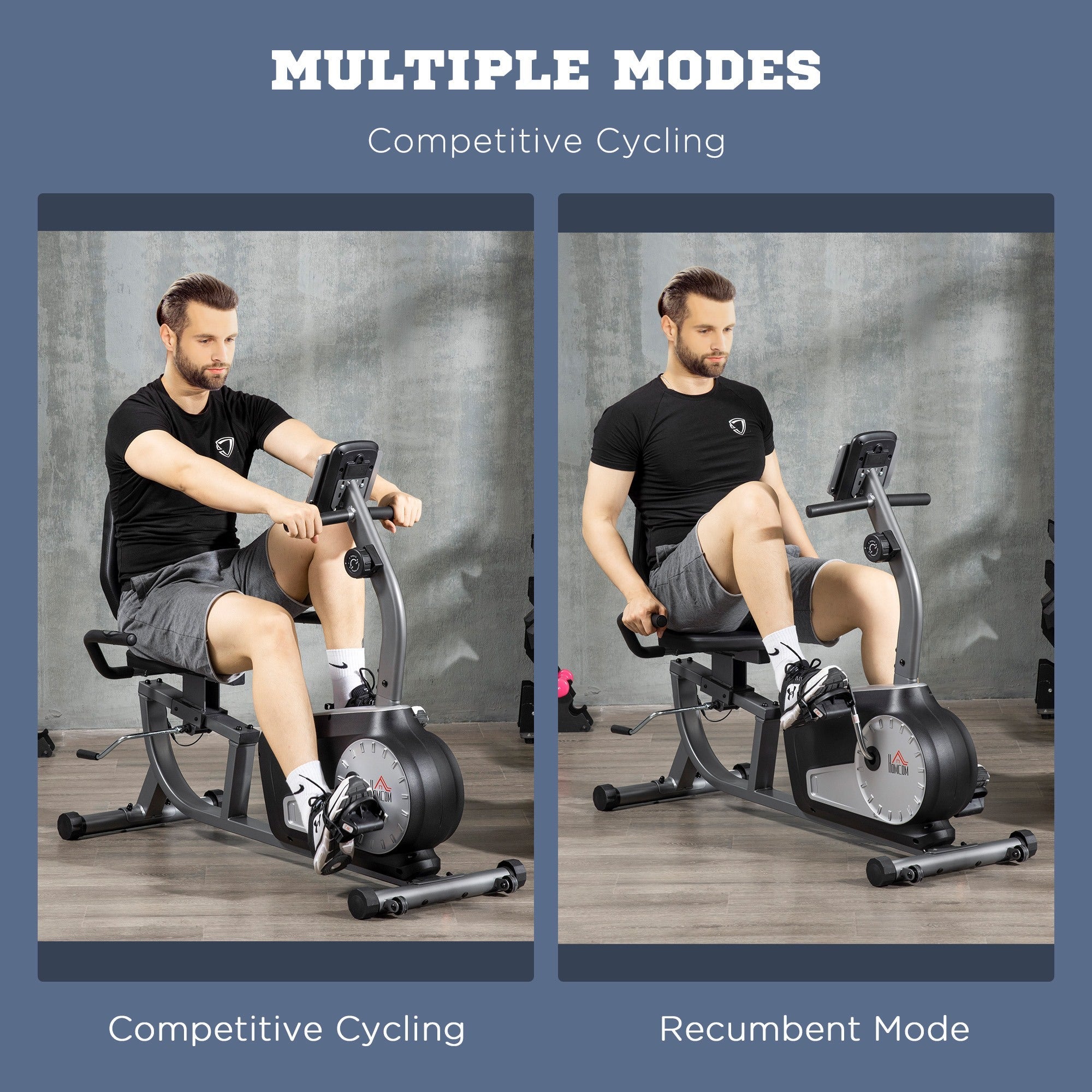 EASYCOMFORT Recumbent Horizontal Exercise Bike with 8 Resistance Levels, LCD Screen and Adjustable Seat, 122-137x62x103 cm
