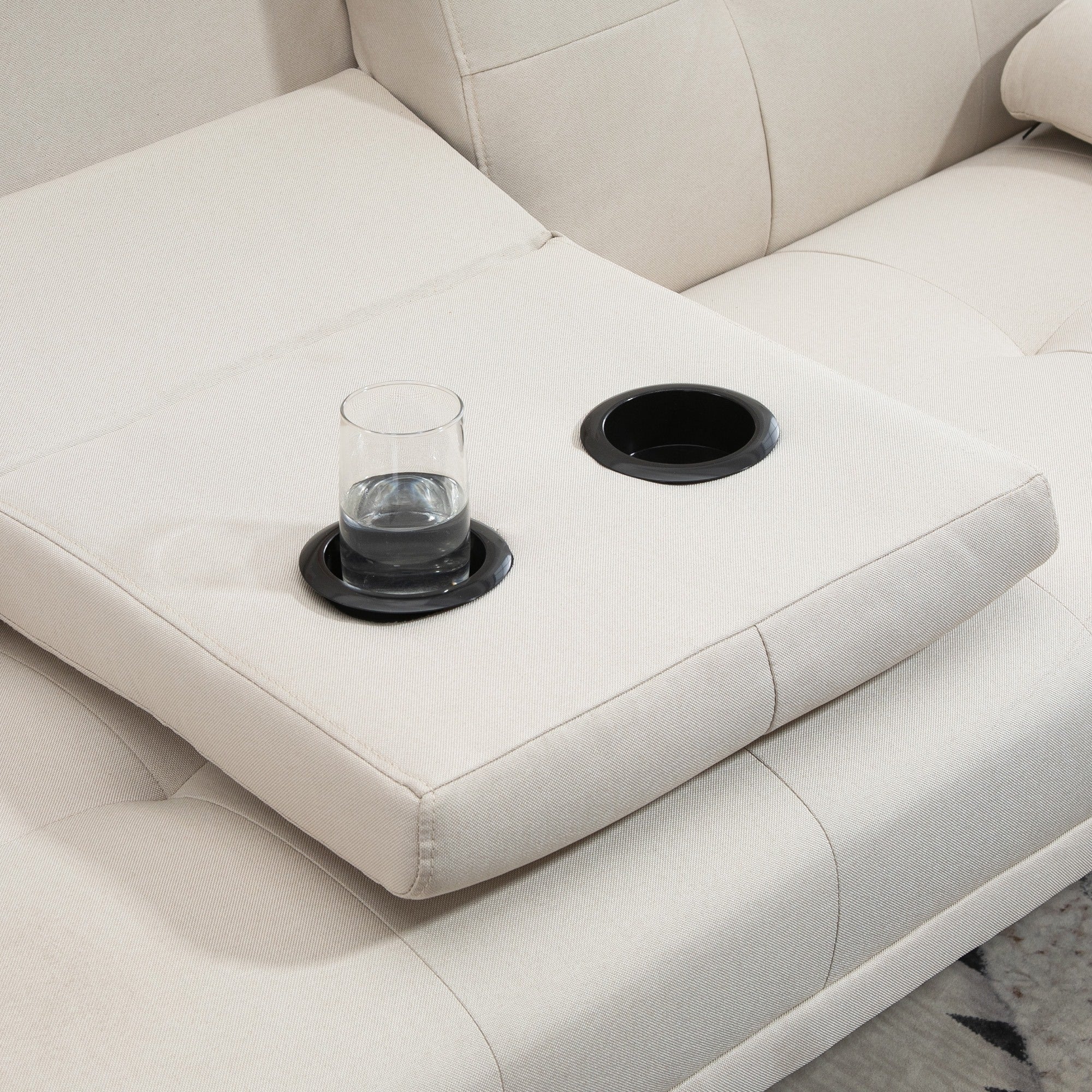 Easycomfort Divano Letto 3 Posti Reclinabile with Rivestimento Effetto Lino e Tavolino a Ribalta, Beige