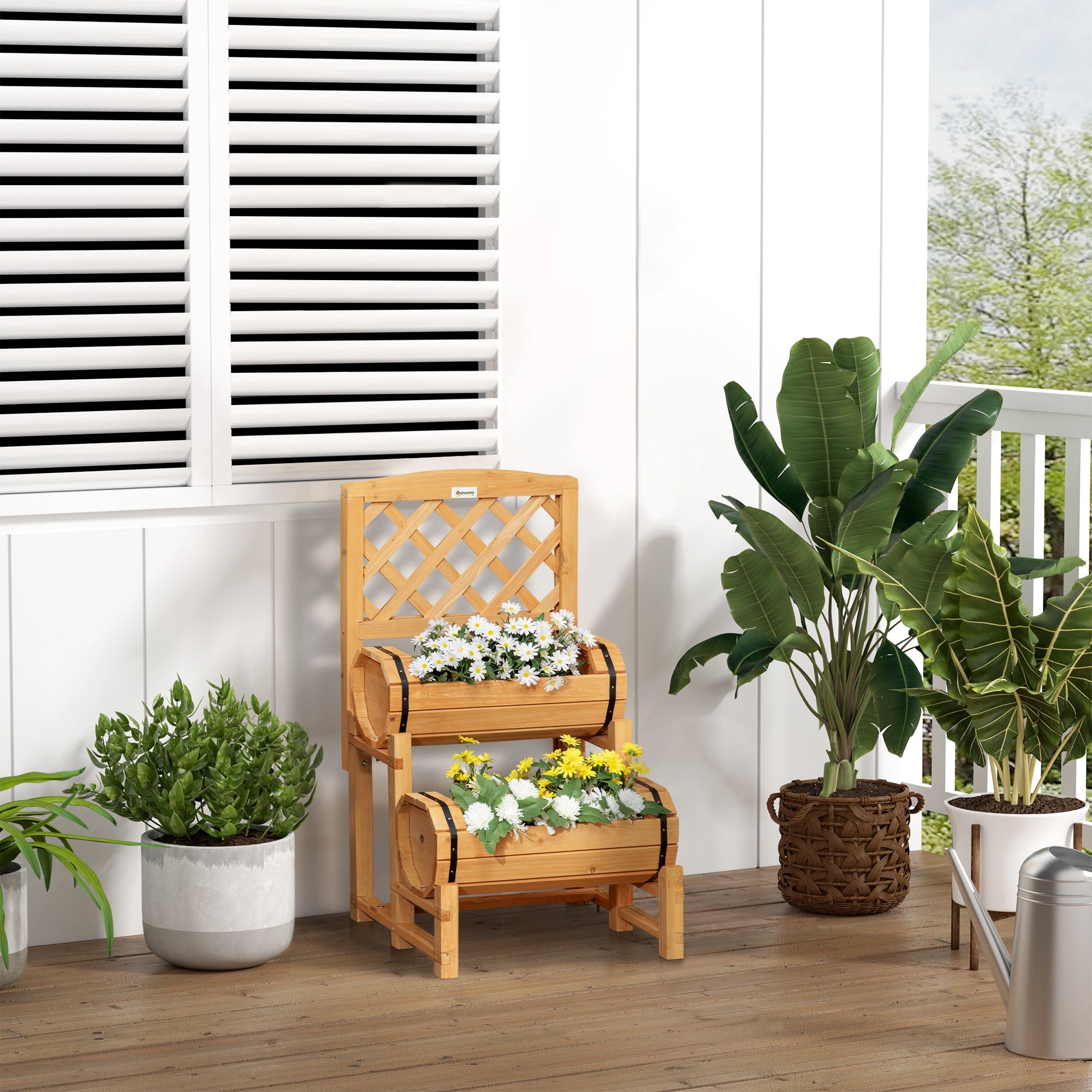 Easycomfort Fioriera da Esterno a Mezza Botte in Legno d'Abete with Design Verticale Rialzato, 45x45x80 cm