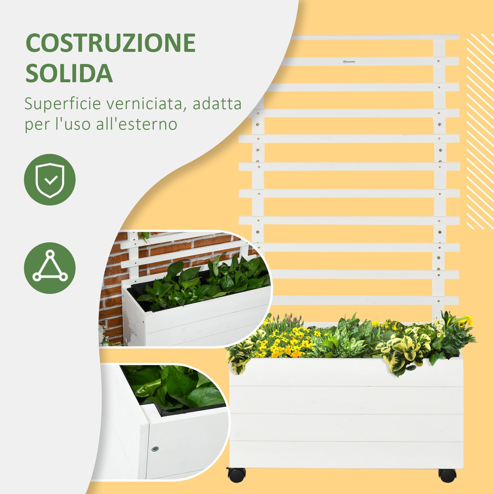 Easycomfort Fioriera Verticale with 4 Ruote e Traliccio per Piante Rampicanti in Legno, 76x30x155cm, white