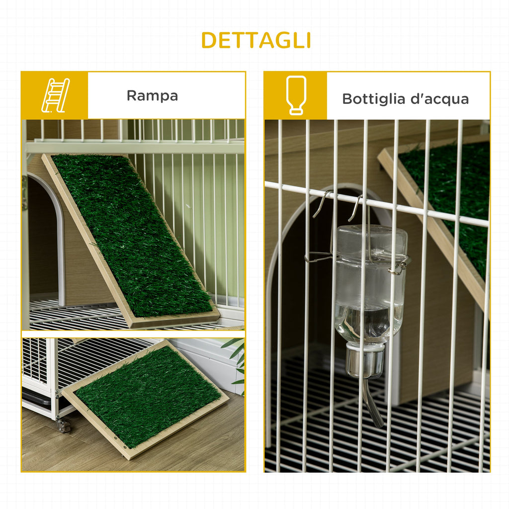 Easycomfort Gabbia per Conigli with Serbatoio d'Acqua e Vassoio Estraibile, in Truciolato, Acciaio e PVC, 78x52.5x76.5 cm