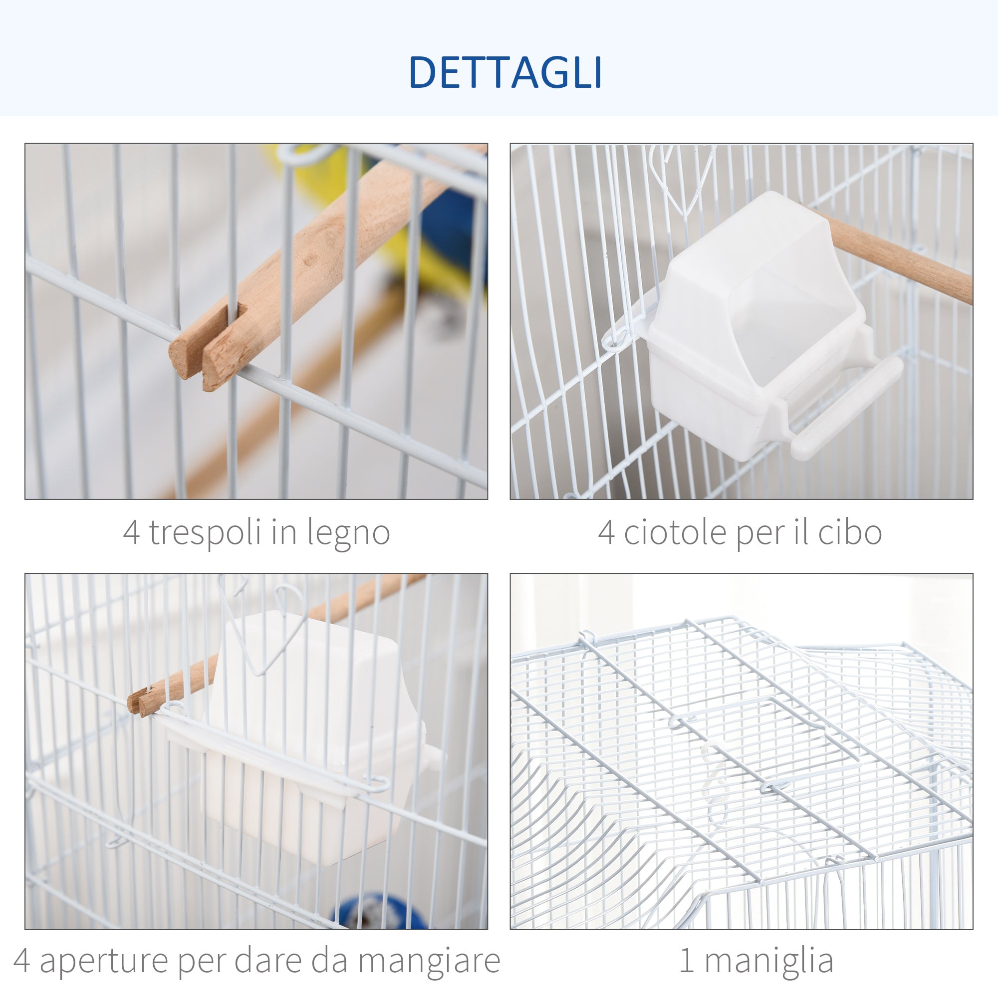 EASYCOMFORT Bird Cage with Perches, Swing and Bowls, Aviary in Metal and Plastic, 46.5x35.5x92cm, White