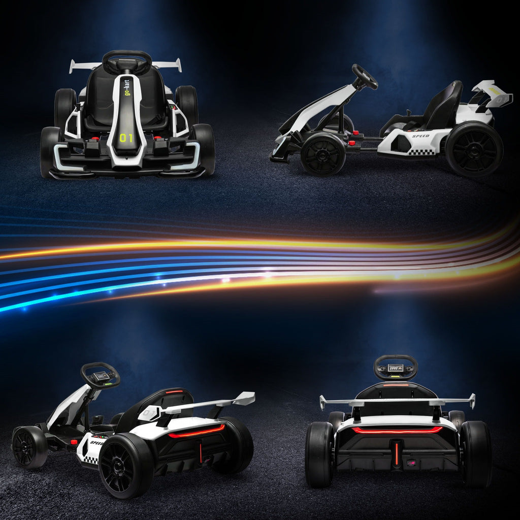 Easycomfort Go Kart Elettrico per Bambini 6-12 Anni 24V 12km/h with Seggiolino Regolabile, white