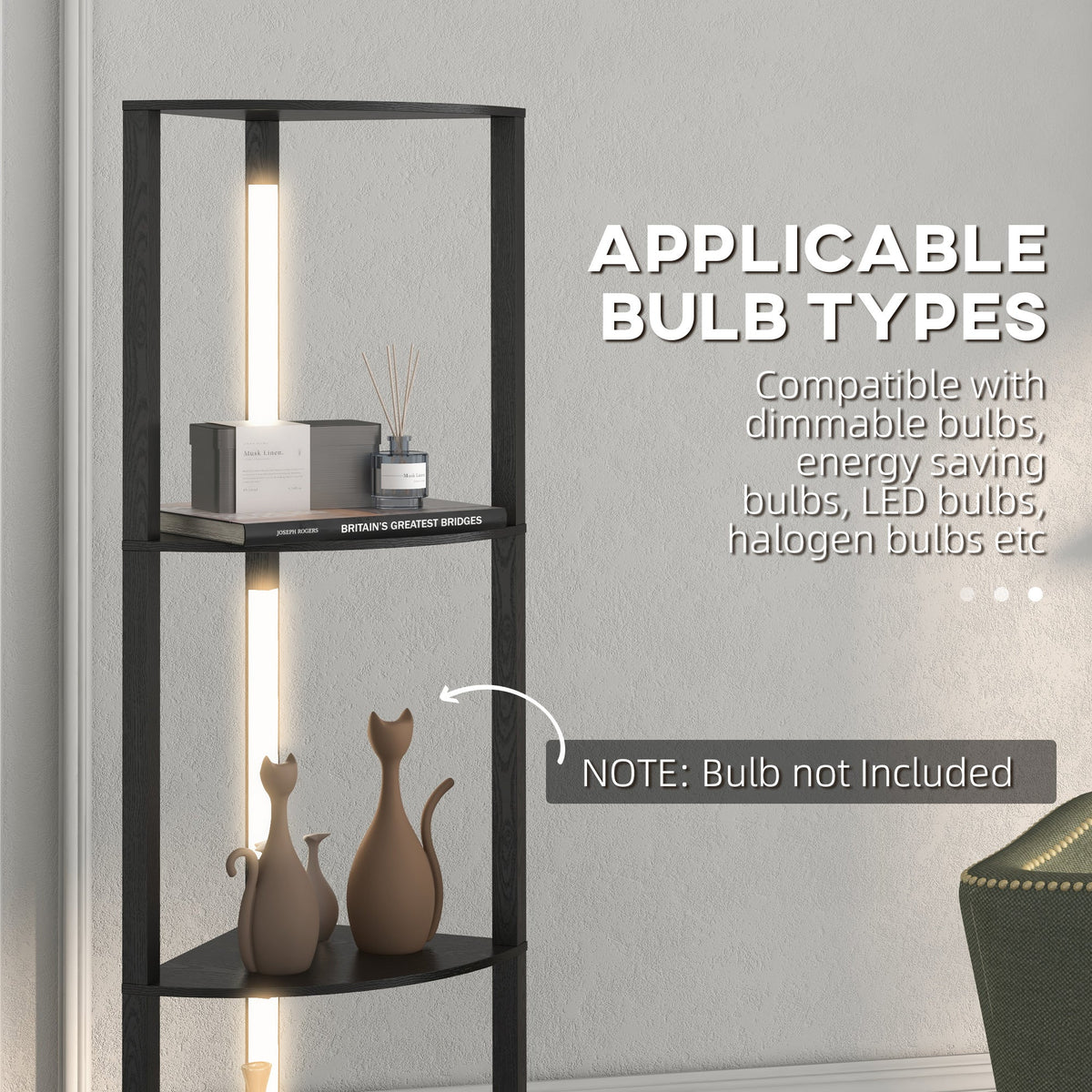 EasyComfort Kolom-vloerlamp MDF, 4 planken, LED 3000K, 41x29.5x163.5 cm