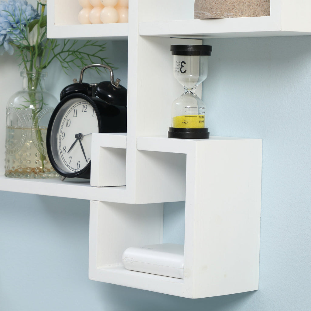 Easycomfort Libreria Moderna Sospesa with 5 Cubi Intrecciati in Legno, 49.5x10.2x86cm, white