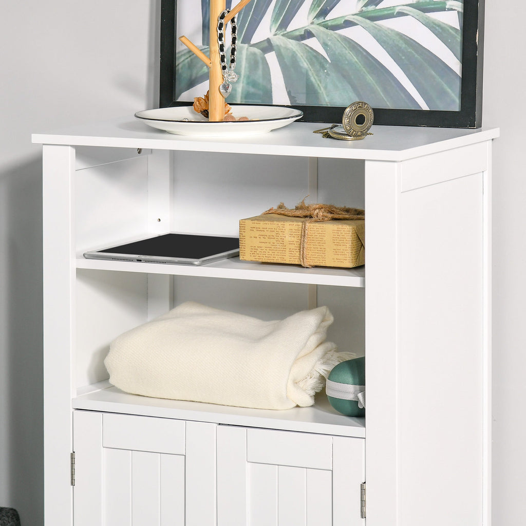 Easycomfort Mobile Bagno with Mensole Regolabili e Armadietto 2 Ante, Mobiletto Bagno Multiuso in Legno, white, 50x30x93cm