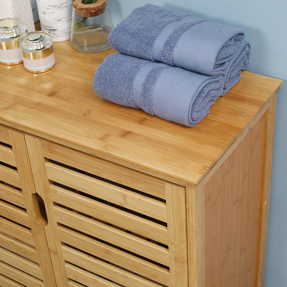EasyComfort Moderne badkamerkast 2-deurs, bamboe 68x32x86 cm