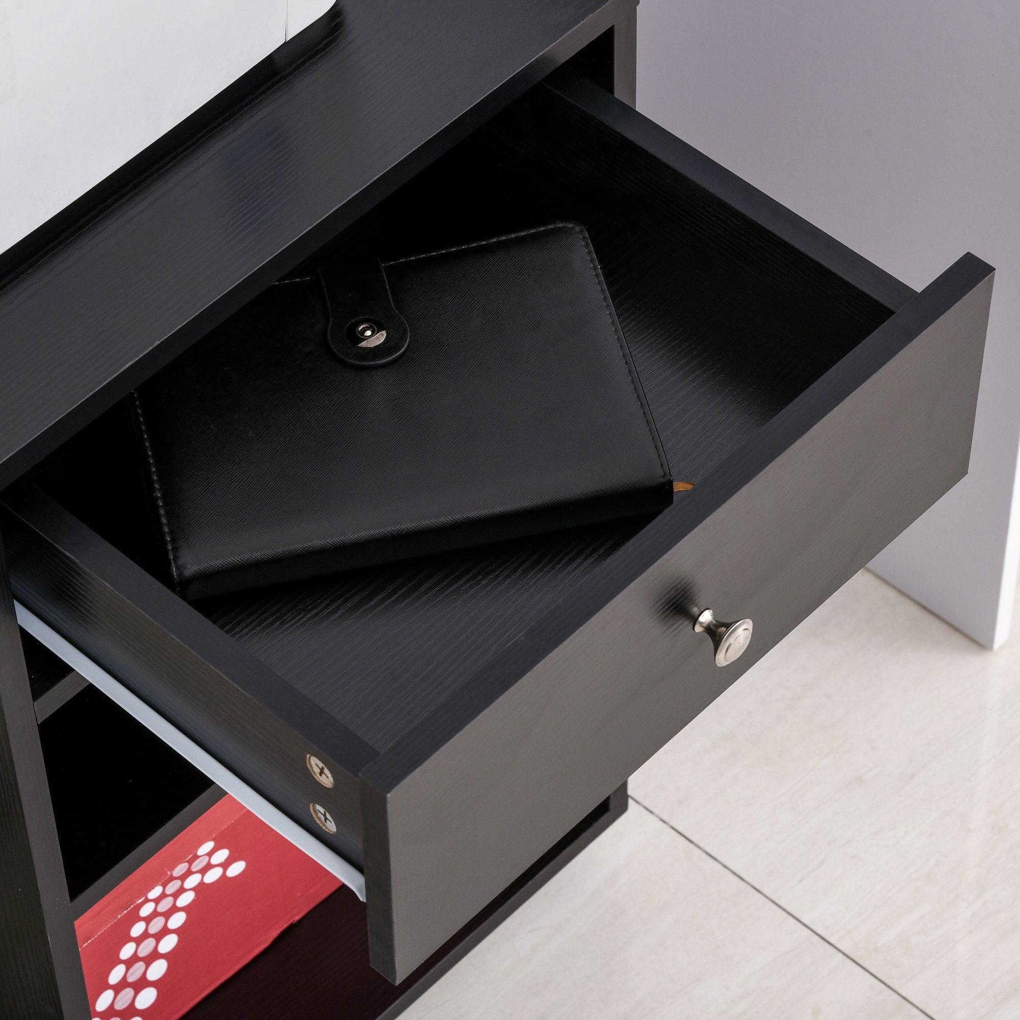 Easycomfort Mobile Porta Stampante in Legno black with 1 Cassetto, 2 Ripiani e Mensola CPU, per Ufficio 60x40x68.5cm