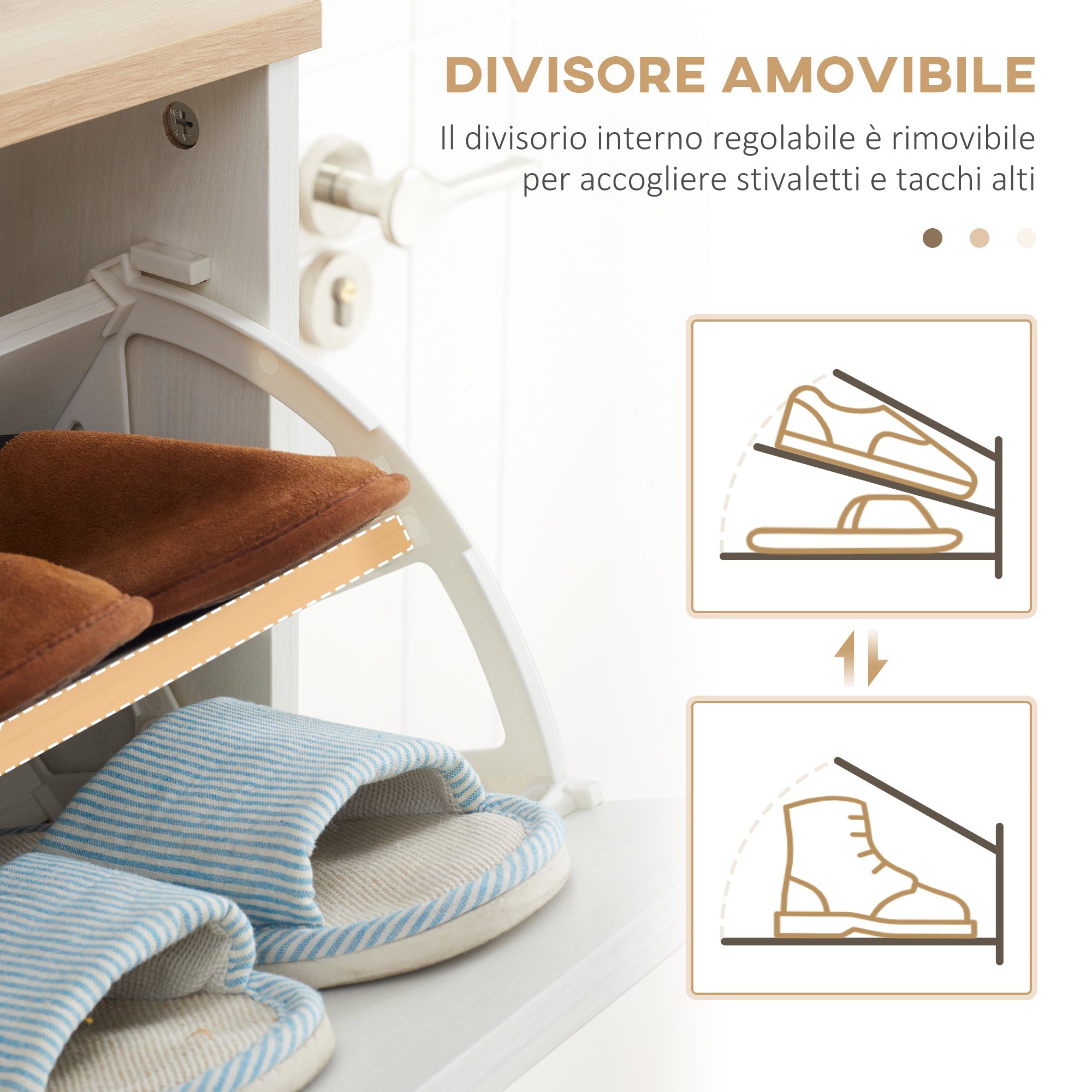 Easycomfort Mobile Scarpiera Salvaspazio in Truciolato with 3 Cassetti e 2 Ripiani Interni Regolabili, 70x23.5x122 cm, white