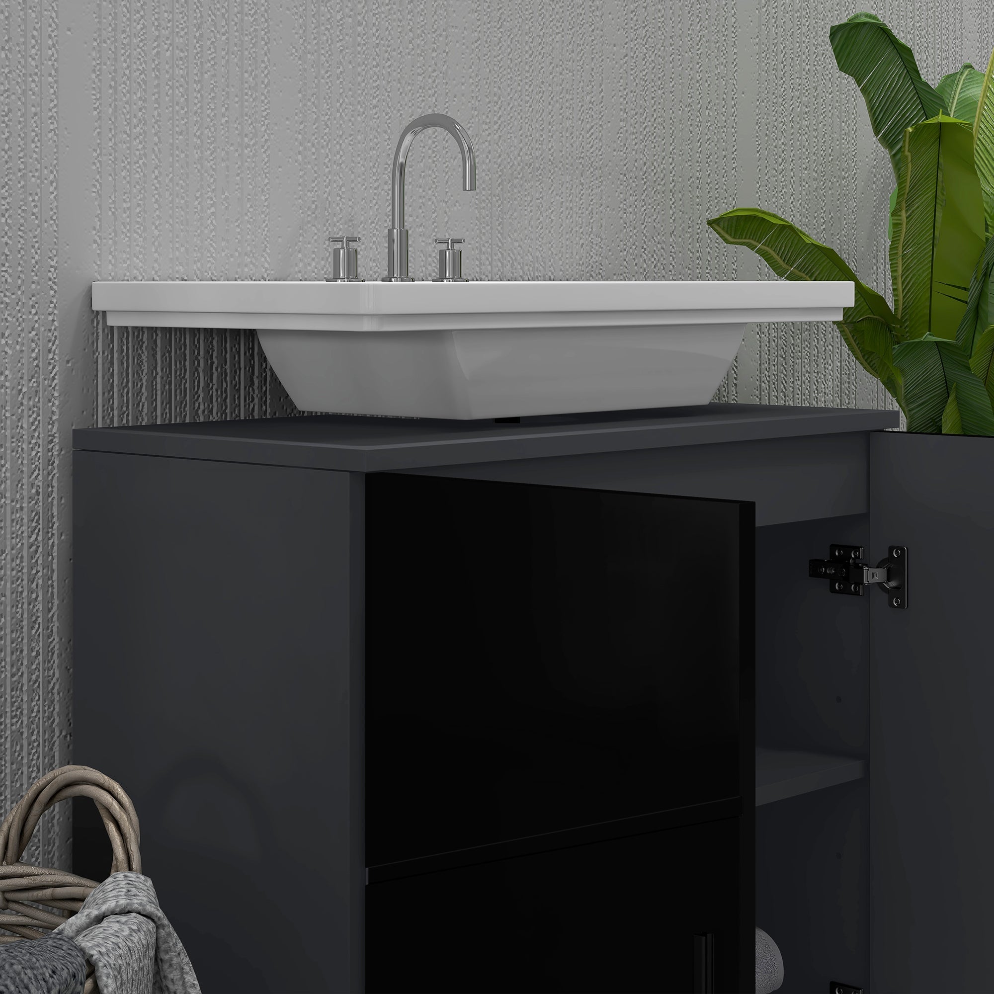 Easycomfort Mobile Sottolavabo Bagno in Legno with Armadietto 2 Ante, 60x30x60cm, black