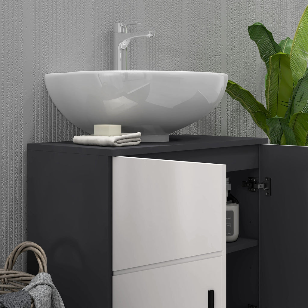 Easycomfort Mobile Sottolavabo Bagno per Piedistallo with Armadietto 2 Ante, 60x30x60cm, Grigio