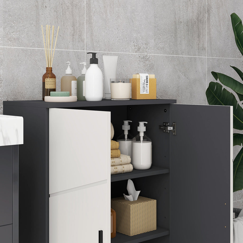 Easycomfort Mobiletto Bagno 2 Ante in Legno with 3 Ripiani e Chiusura Ammortizzata, 60x30x82cm, Grigio