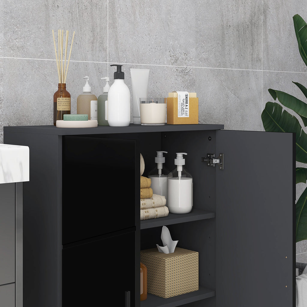 Easycomfort Mobiletto Bagno 2 Ante in Legno with 3 Ripiani e Chiusura Ammortizzata, 60x30x82cm, black