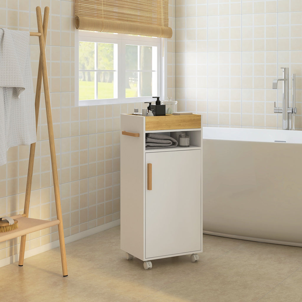 Easycomfort Mobiletto Bagno with Vassoio Rimovibile, Ripiano Aperto e Armadietto Chiuso, in Truciolato, 40x30x88 cm, white