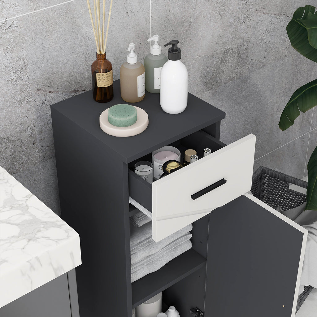 Easycomfort Mobiletto Bagno in Truciolato with Cassetto e Armadietto a 2 Livelli Regolabili, 30x30x82 cm, Grigio
