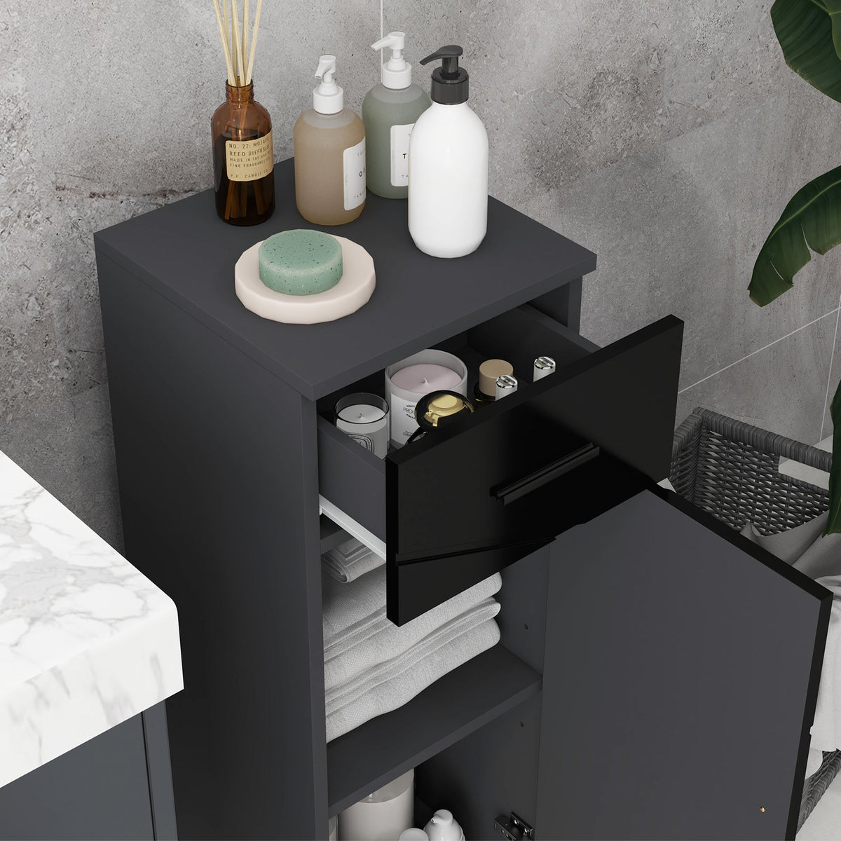 EasyComfort Mobiletto Badkamerkast 30x30x82 cm zwart/donkergrijs