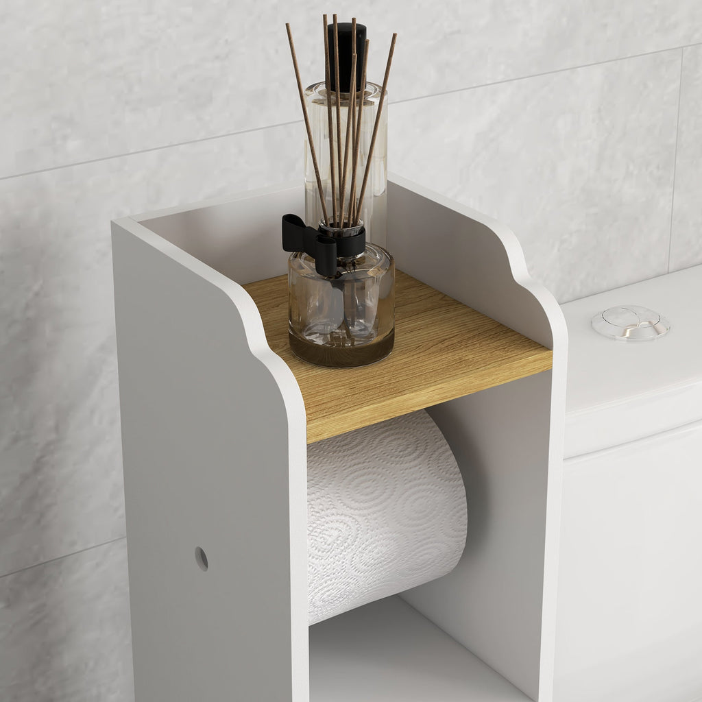 EasyComfort Mobiletto Bagno Salvaspazio Moderno con Ripiani e Armadietto in Truciolato, Superficie in melamina,18x20x90cm, Bianco