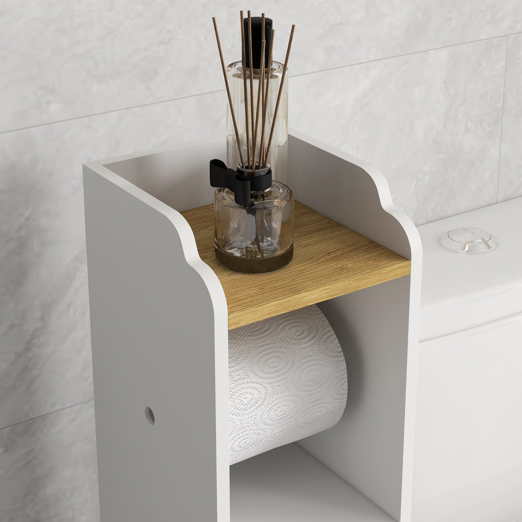 EasyComfort Mobiletto Bagno Salvaspazio Moderno con Ripiani e Armadietto in Truciolato, Superficie in melamina,18x20x90cm, Bianco