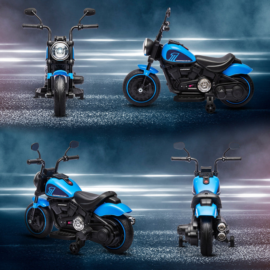 Easycomfort Moto Elettrica per Bambini 18-36 Mesi in PP e Metallo with Rotelle e Fanale, 76x42x57 cm, Blu e black