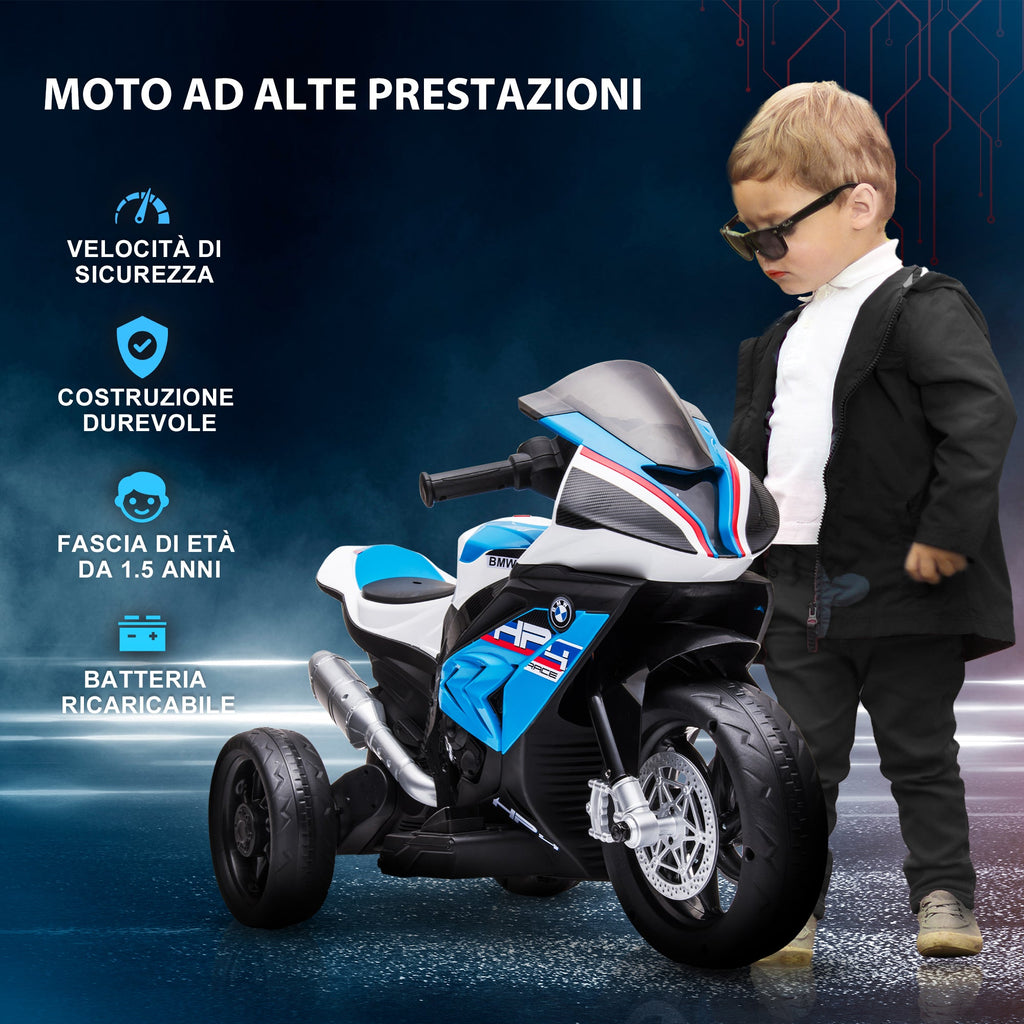 Easycomfort Moto per Bambini 18-60 Mesi Modello BMW HP4 with Fari, Musica e Pedali, in PP e Metallo, 82.5x42x54 cm, Blu