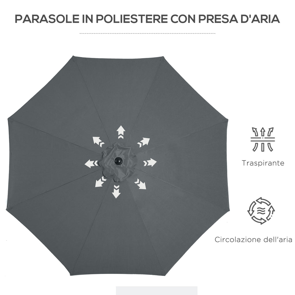 Easycomfort Ombrellone da Giardino 3x2.5 m Inclinabile, with Manovella, in Metallo e Poliestere Grigio Scuro