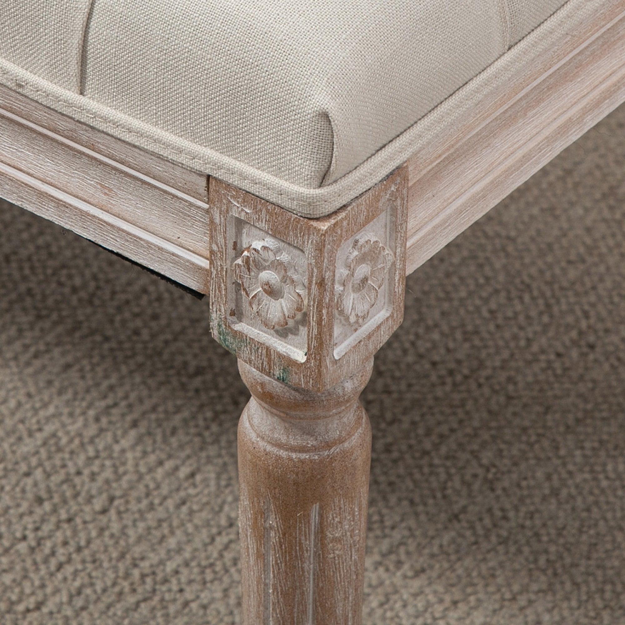 Easycomfort Panca Fondo Letto Imbottita with Rivestimento Effetto Lino e Gambe in Legno, 80x40x41cm, Beige