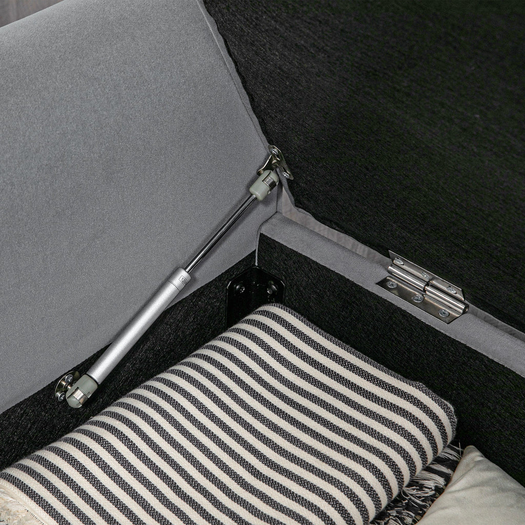 Easycomfort Panca Fondo Letto in Tessuto Vellutato with Spazio Portaoggetti e Braccioli, 126x48.5x57 cm, Grigio