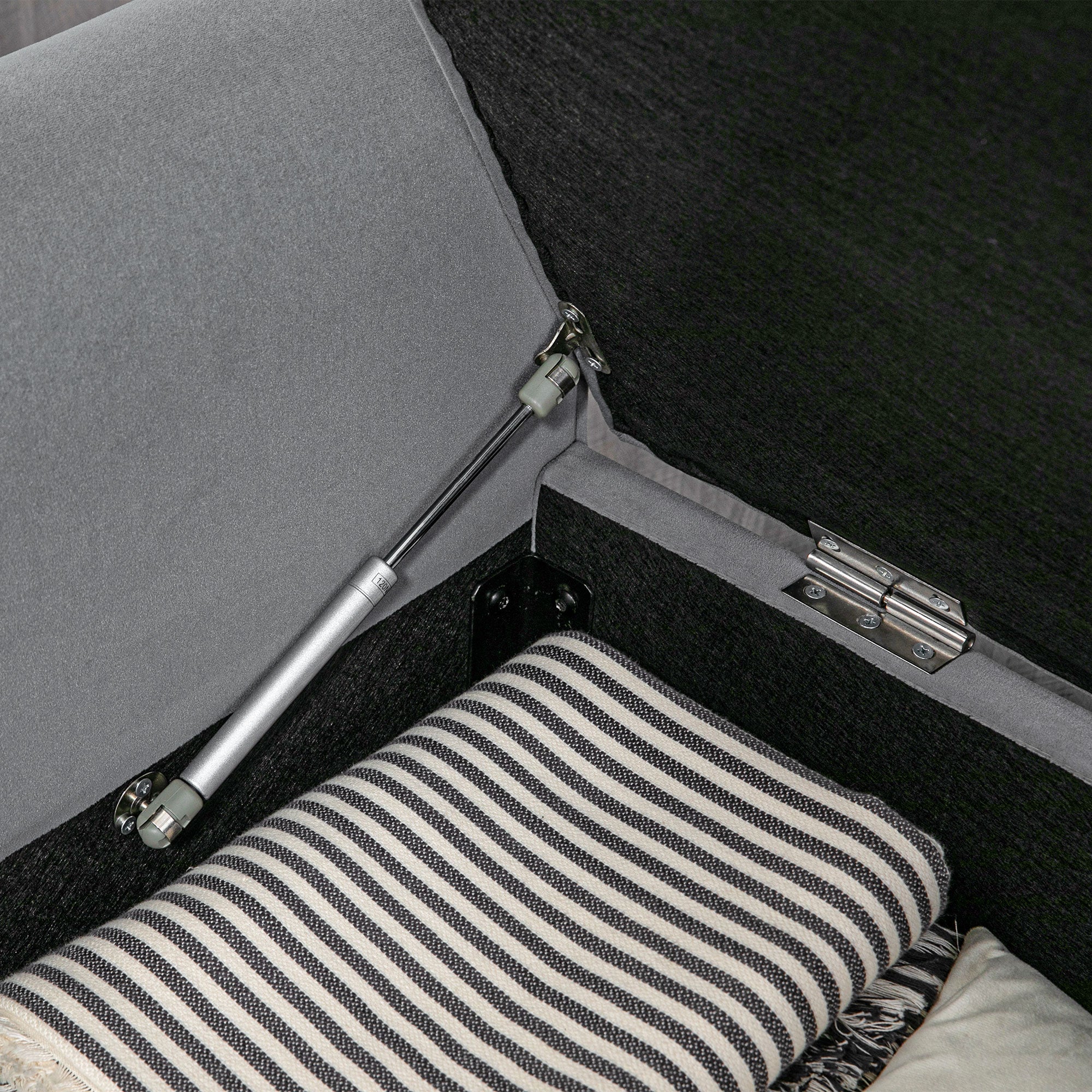 Easycomfort Panca Fondo Letto in Tessuto Vellutato with Spazio Portaoggetti e Braccioli, 126x48.5x57 cm, Grigio