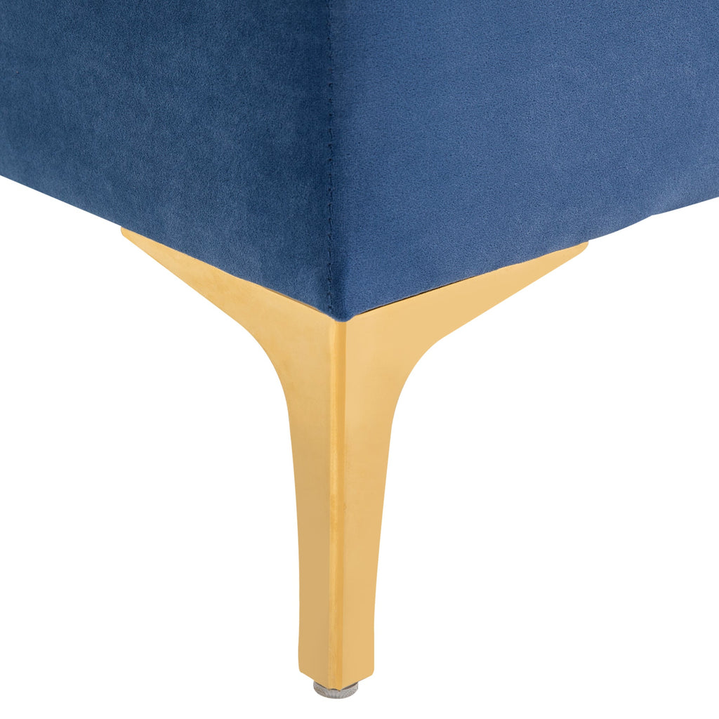 Easycomfort Panca Imbottita Fondoletto in Tessuto Vellutato e Base in Metallo Dorato, 118x45x42 cm, Blu