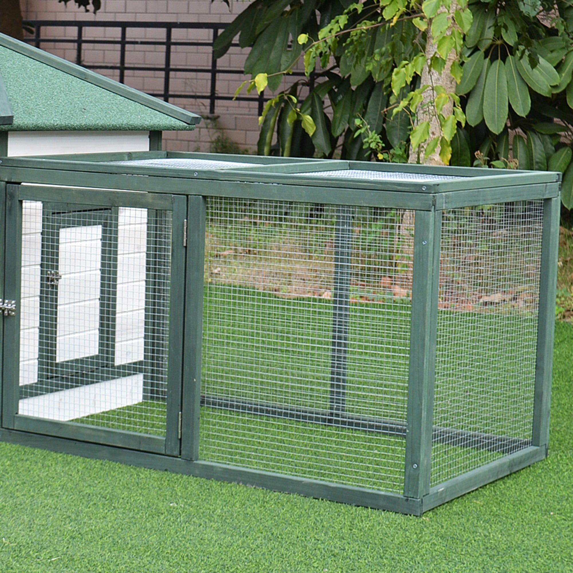 EasyComfort Prefab houten kippenhok 196x76x97 cm, wit/groen