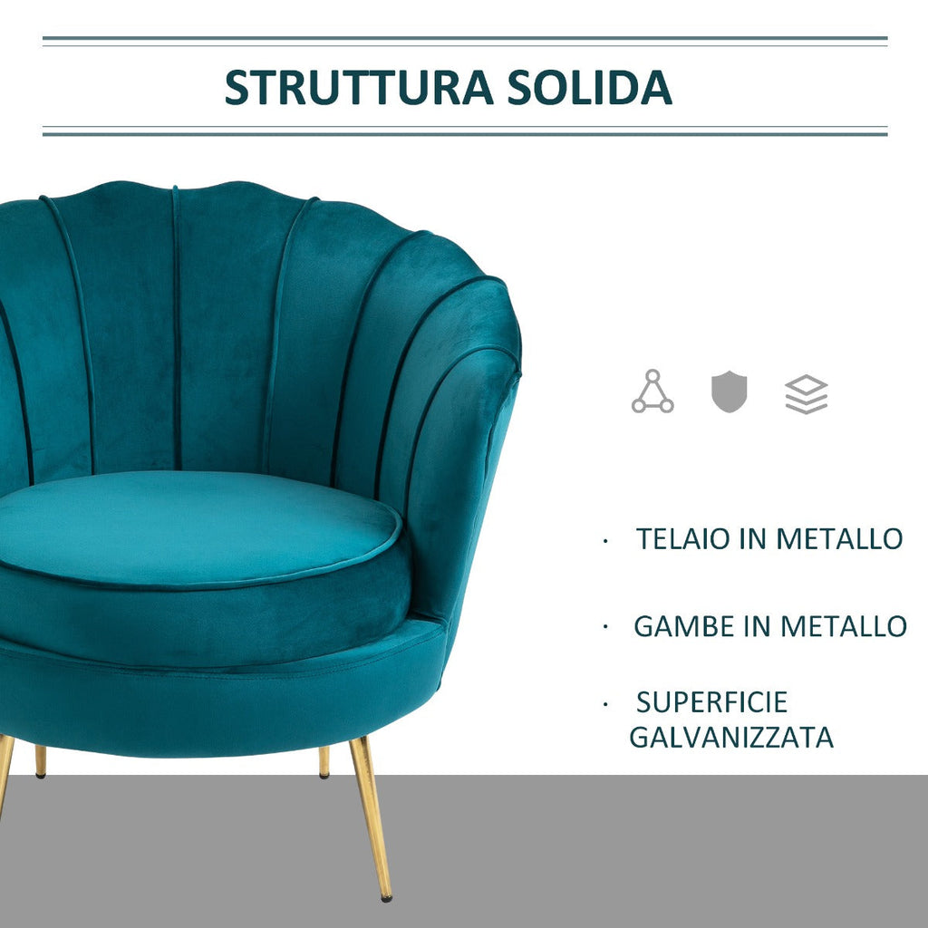 EasyComfort Fauteuil vintage design, velours petrolgroen 79x77x77 cm