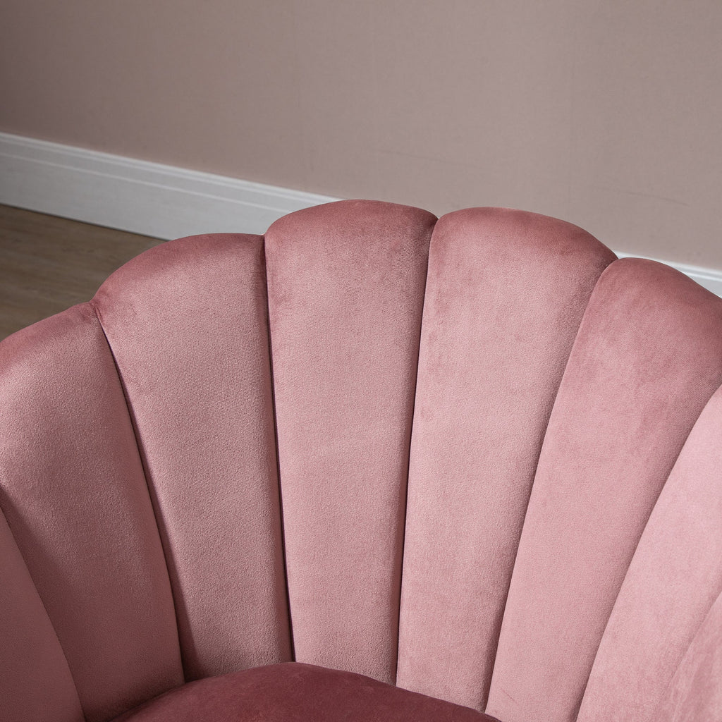Easycomfort Poltrona Imbottita with Schienale a Conchiglia e Gambe in Legno, Poltrona in Velluto per Salotto e Camera, 66x66x78.5cm, Rosa