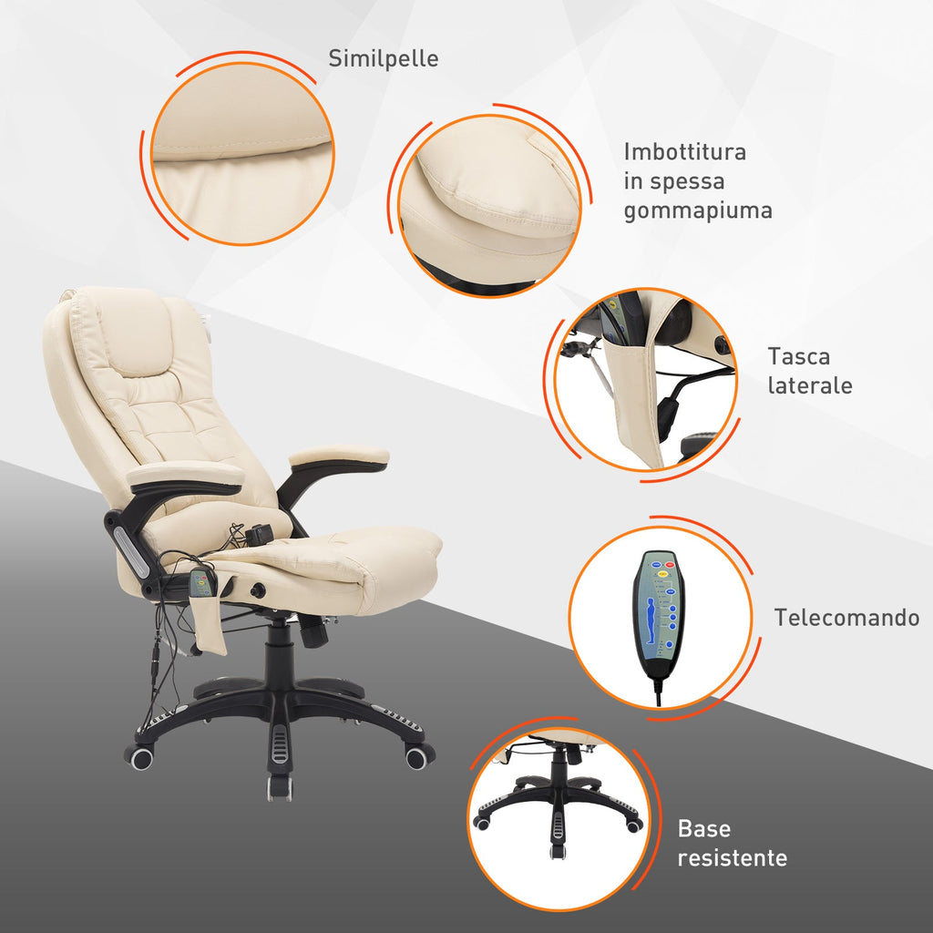 Easycomfort Poltrona Massaggiante da Ufficio ad Altezza Regolabile with 6 Punti Massaggianti, in PU, 62x68x111-121 cm, Beige