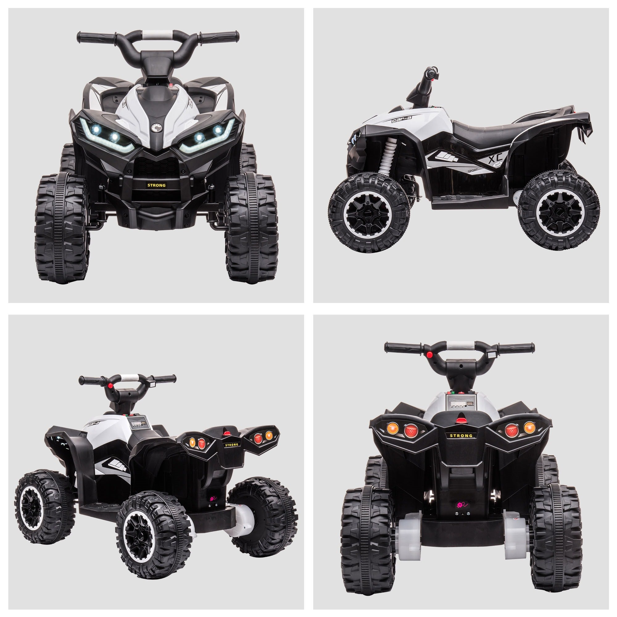 Easycomfort Quad per Bambini 3-5 Anni Elettrico 12V, 2 Velocità, Ruote Larghe with Sospensioni e Fari LED, white