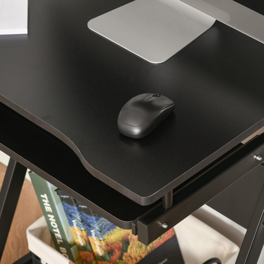 Easycomfort Scrivania per Computer Porta PC Classico e Salvaspazio, Scrivania per cameretta with Piano Tastiera a Scomparsa, 4 Ruote e Ripiano Inferiore black 60x48x73cm