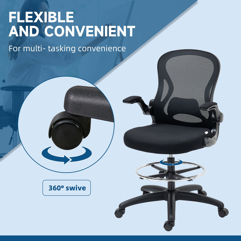 EasyComfort Sedia da Ufficio Ergonomica in Tessuto with Altezza Regolabile Poltrona moderno with Braccioli Ribaltabili, Bianca e Nera