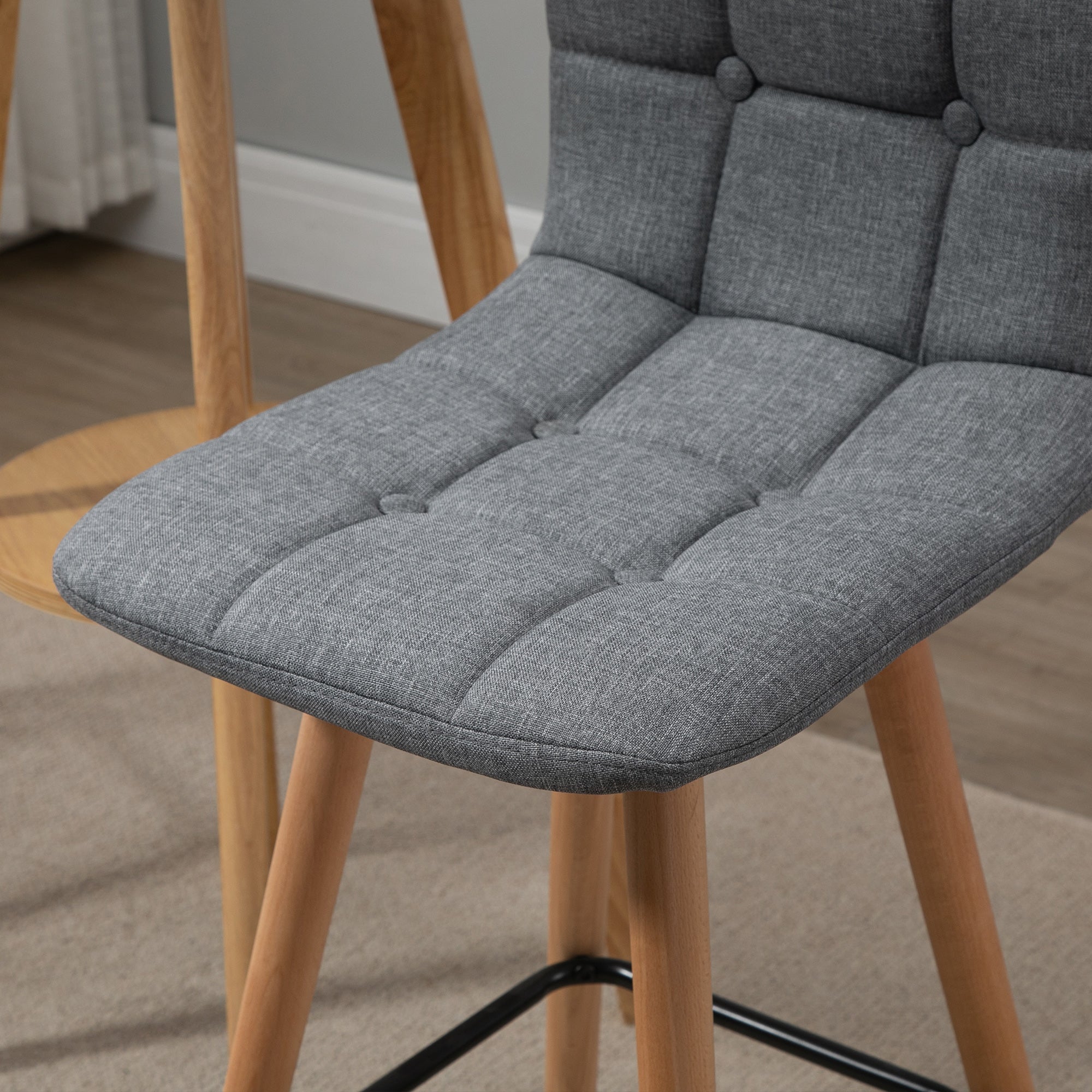 EasyComfort Set 2 Sgabelli Alti da Bar Moderno with Schienale e Poggiapiedi, Seduta Imbottita in Tessuto e Gambe in Legno, Grigio