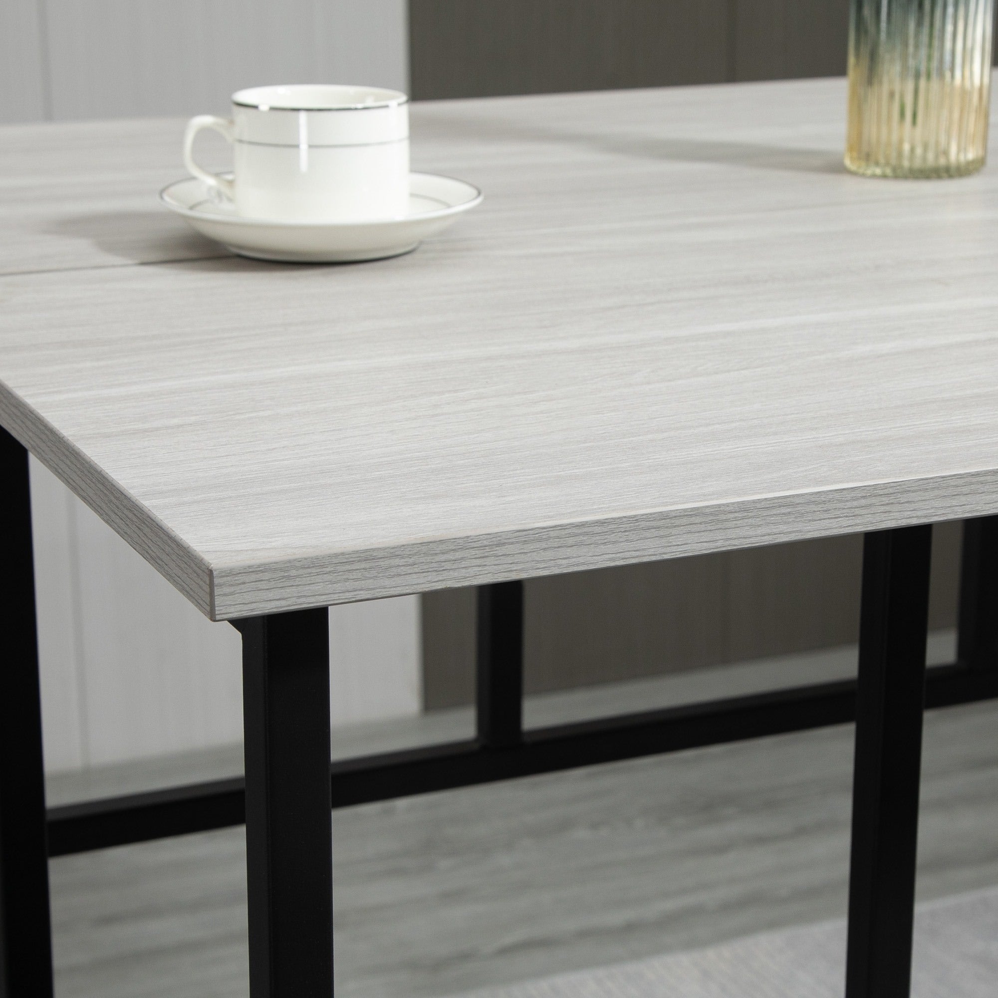 Easycomfort Set da Bar 6 Pezzi with 4 Sgabelli da Bar e 2 Tavoli Alti in Legno Truciolato e Acciaio per Cucina e Soggiorno, Grigio