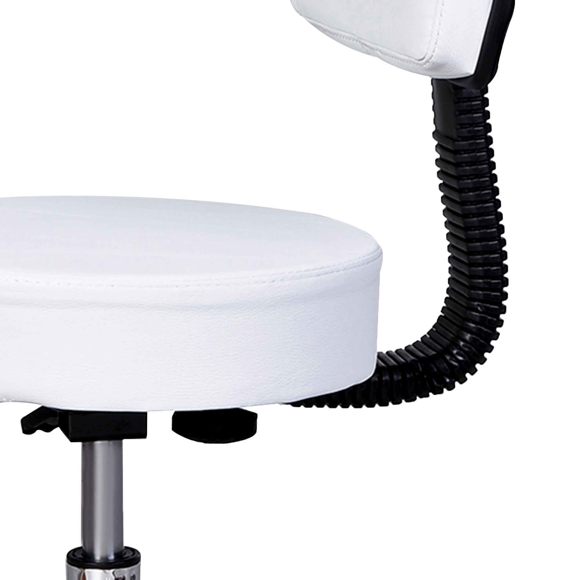 Easycomfort Sgabello Girevole with Schienale, Altezza Regolabile e 5 Ruote in pelle PU Bianca per Casa o Negozio